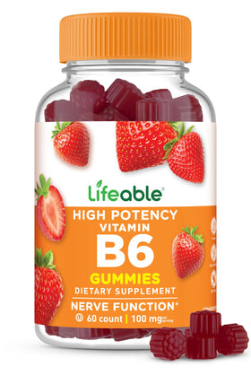 Bouteille de gummies Vitamine B6 Lifeable 100 mg, 60 pièces