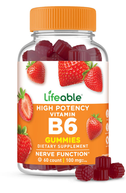 Bouteille de gummies Vitamine B6 Lifeable 100 mg, 60 pièces