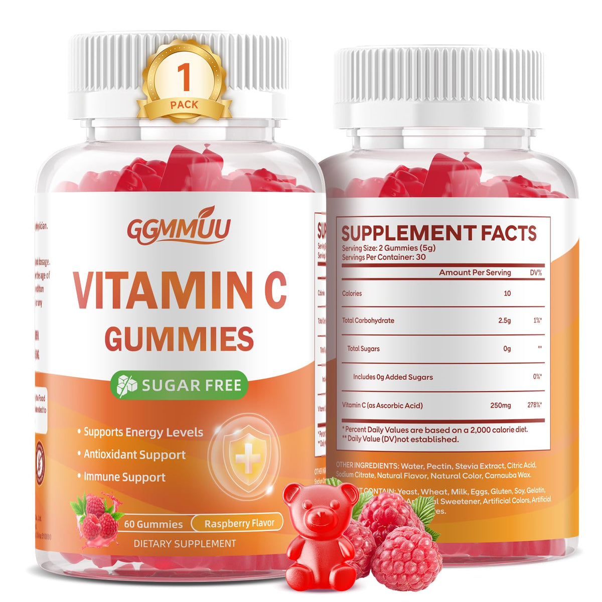 Bouteille de gummies Vitamine C GGMMUU 250mg, vue de face