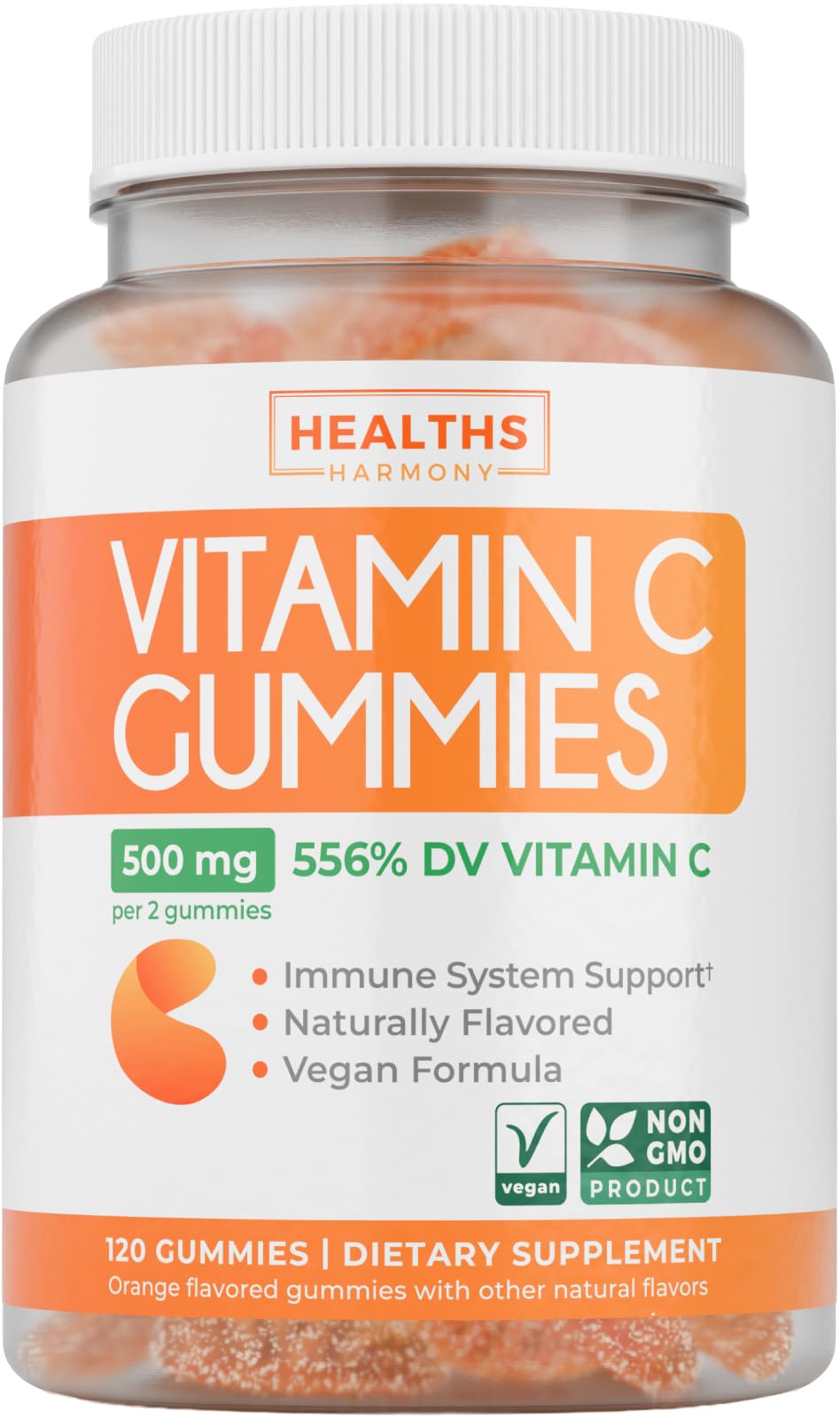 Bouteille de gummies vitamine C vegan Healths Harmony 500mg