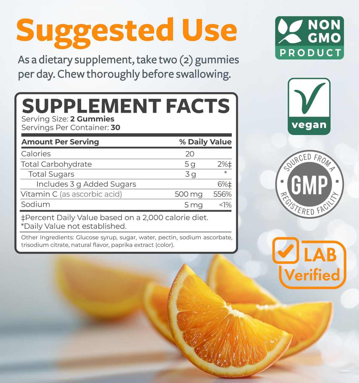 Bouteille de gummies vitamine C vegan ouverte