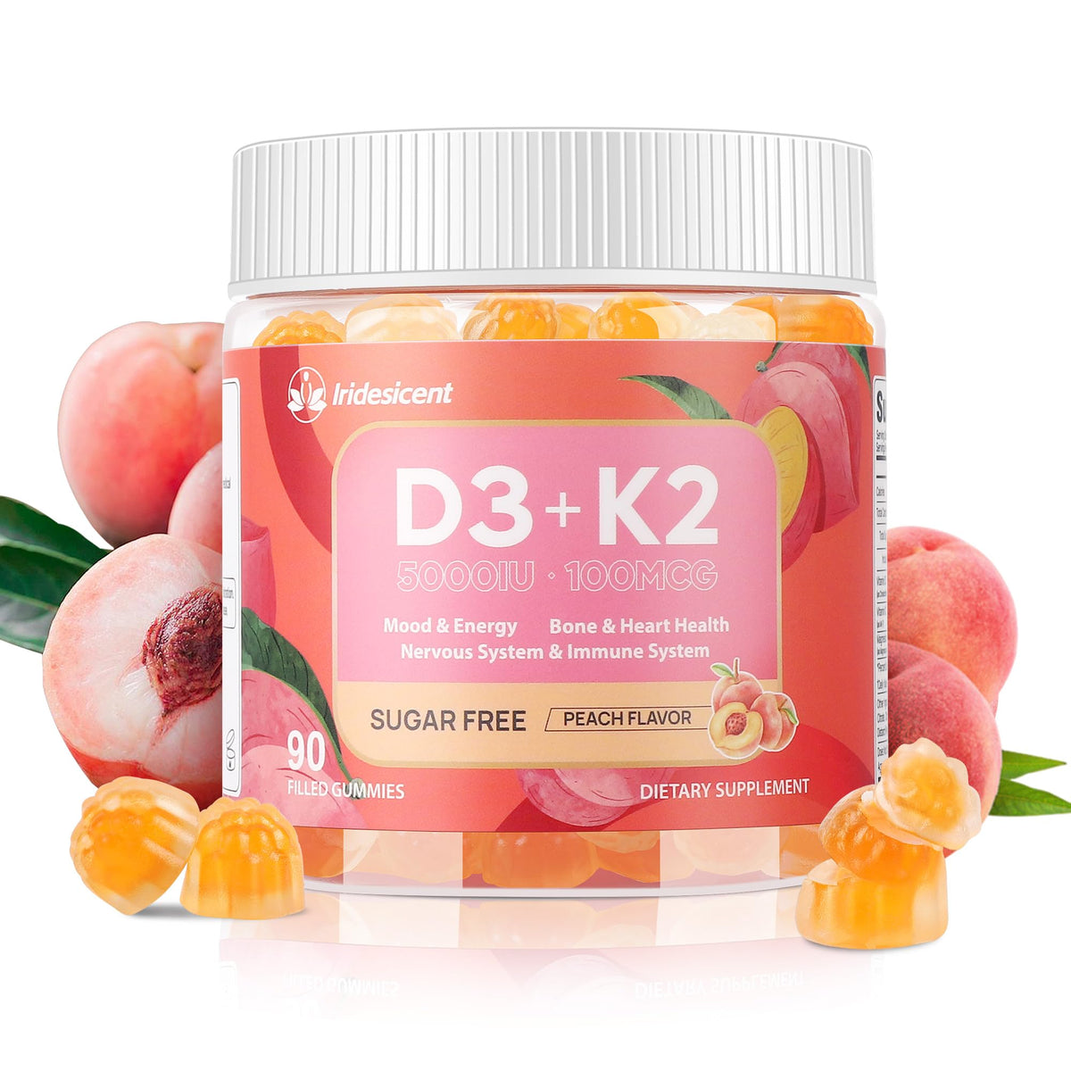 Bouteille de gummies Vitamine D3 K2 IRIDESICENT vue de face