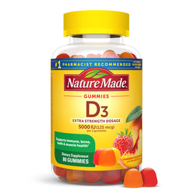 Bouteille de gummies Vitamine D3 Nature Made 5000 IU, 80 unités, vue de face