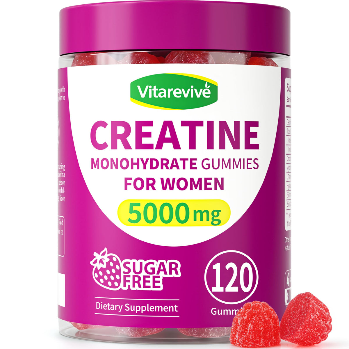 Bouteille de gummies Vitarevive Créatine pour Femmes avec 120 gummies