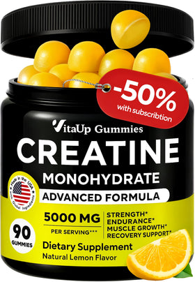 Bouteille de gummies VitaUp créatine monohydrate 5000mg, vue de face