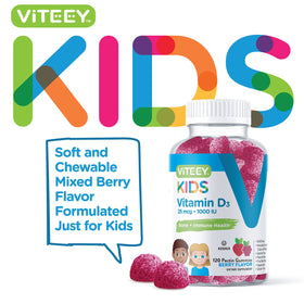 Bouteille de gummies Viteey Vitamine D3 Enfants 120 gummies