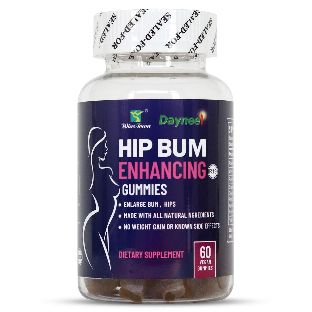 Bouteille de gummies Wins Town Hips & Butt 60 gummies vue de face