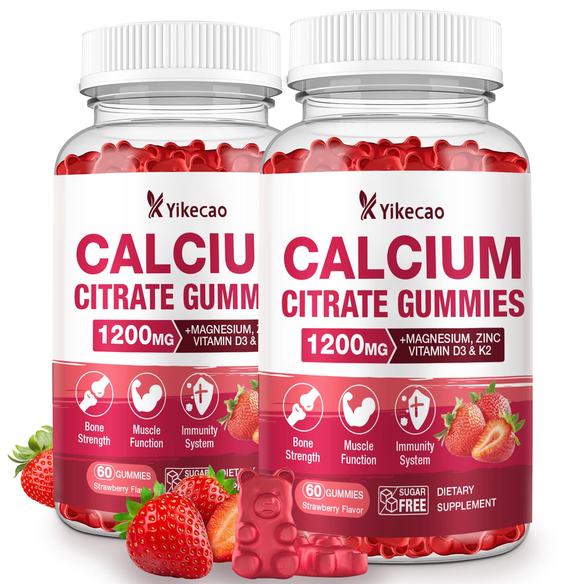 Bouteille de gummies Yikecao de citrate de calcium 1200mg vue de face