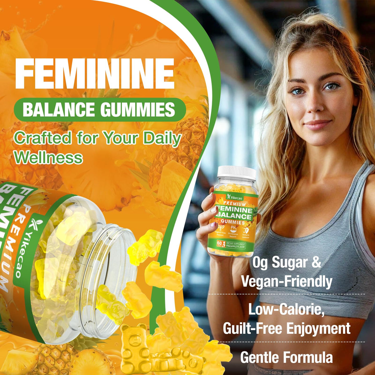 Bouteille de gummies Yikecao Équilibre Féminin ouverte