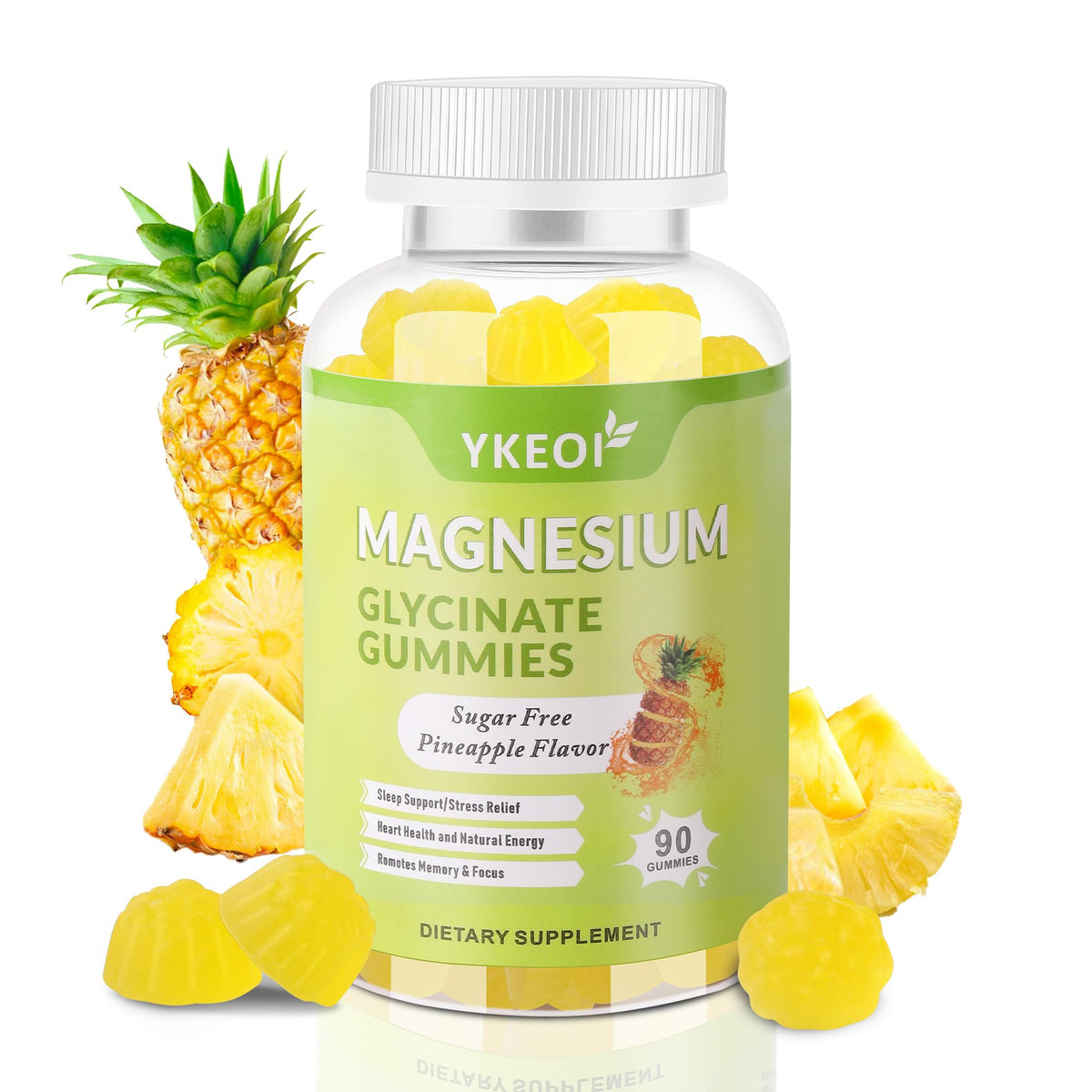 Bouteille de gummies YKEOI magnésium glycinate 90 CT vue de face