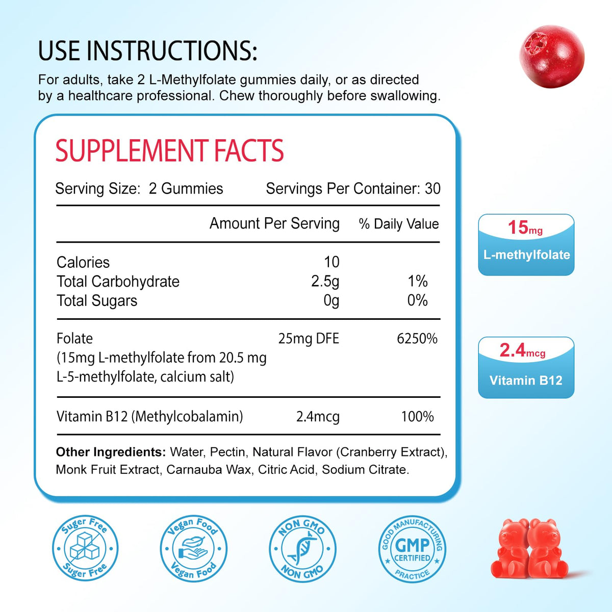 Bouteille de gummies Zetelixia au goût de cranberry