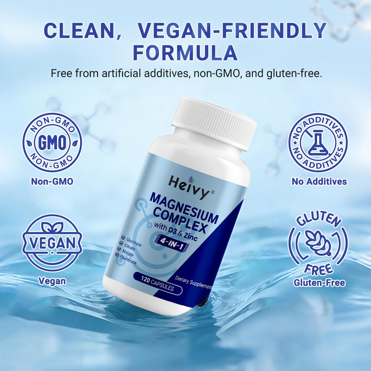Bouteille de Heivy avec capsules à côté sur une table
