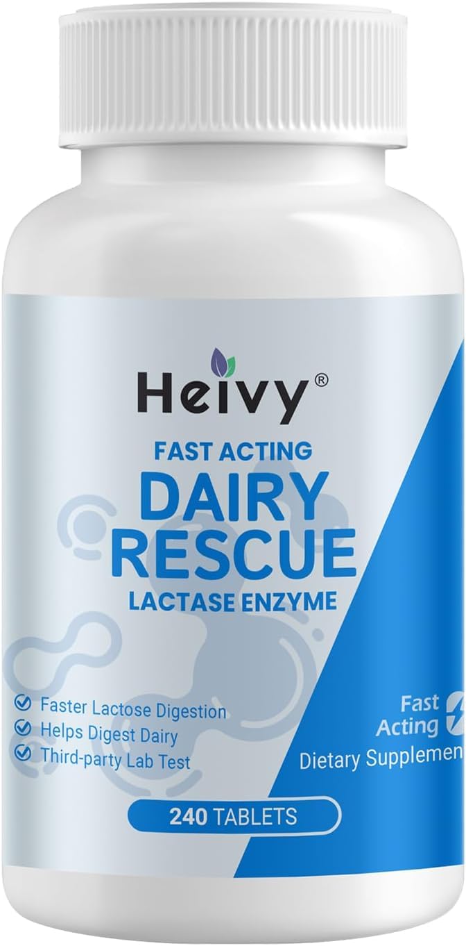 Bouteille de Heivy Lactase Enzyme 9000 FCC 240 comprimés vue de face