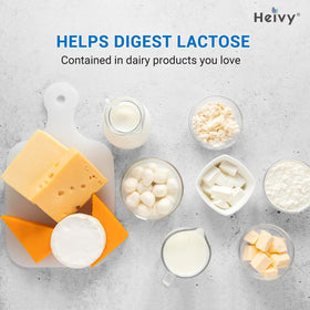 Bouteille de Heivy Lactase Enzyme avec des comprimés à côté