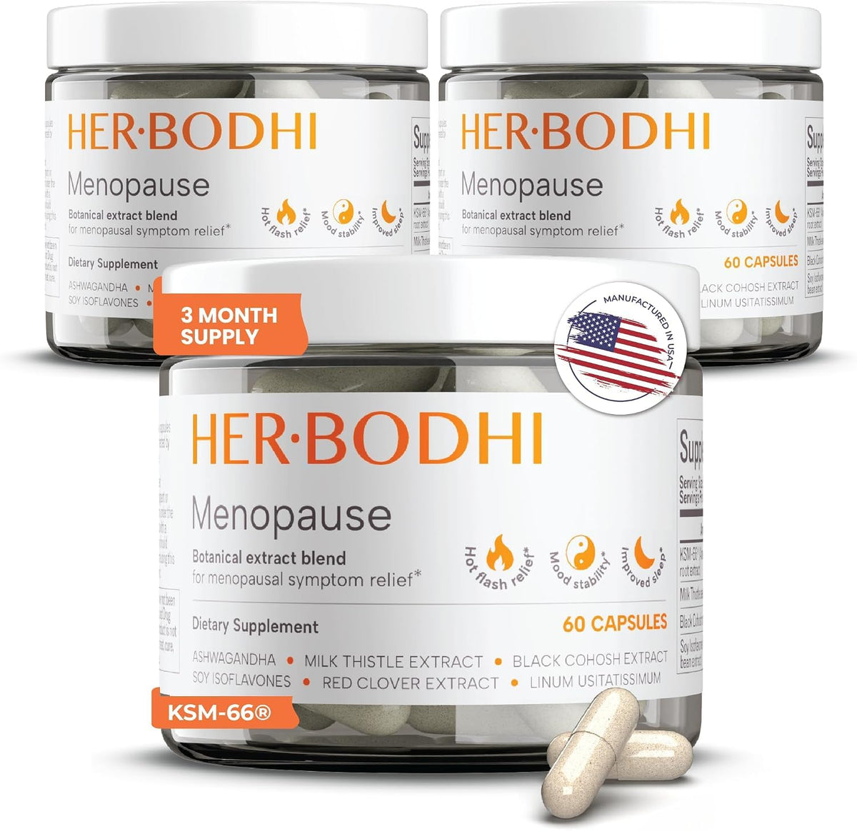 Bouteille de Her Bodhi MENO avec 180 capsules vegan