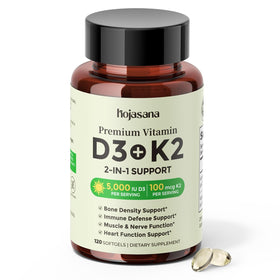 Bouteille de HojaSana Vitamine D3 K2 5000UI 100mcg vue avant