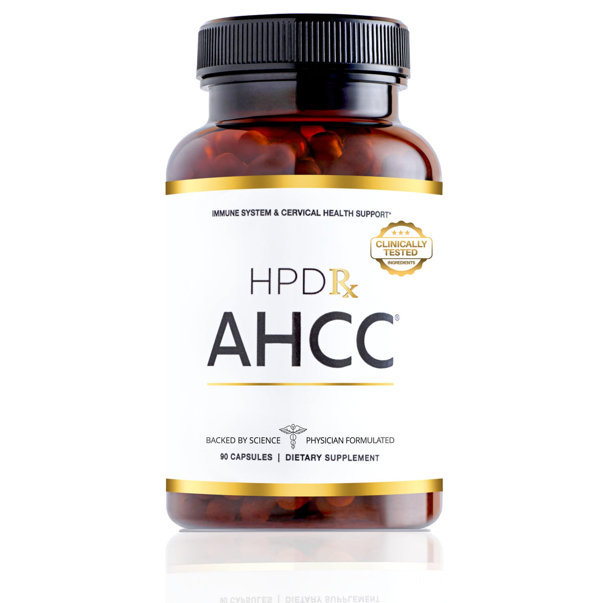 Bouteille de HPD Rx AHCC & Champignon Shiitake 1100 mg, vue de face