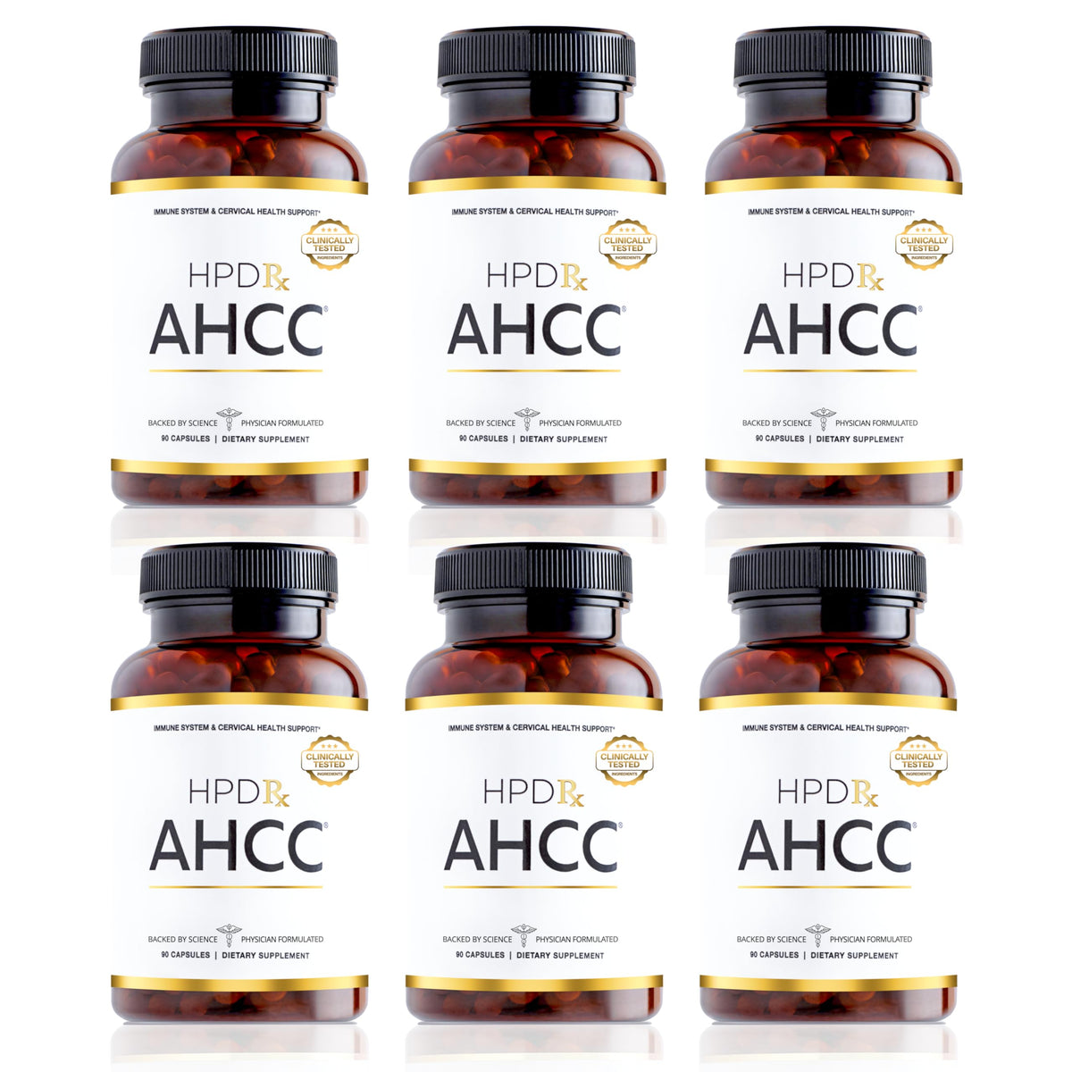 Bouteille de HPD Rx AHCC & Champignon Shiitake 1100 mg vue de face
