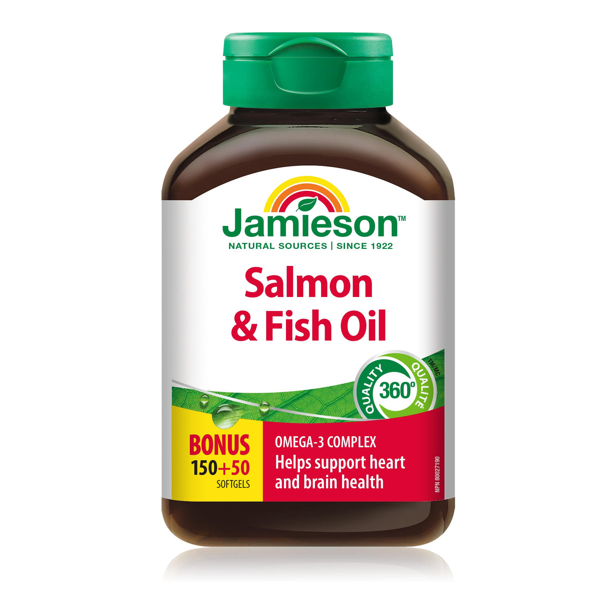 Bouteille de Jamieson Omega-3 200 gélules 1 000 mg vue de face