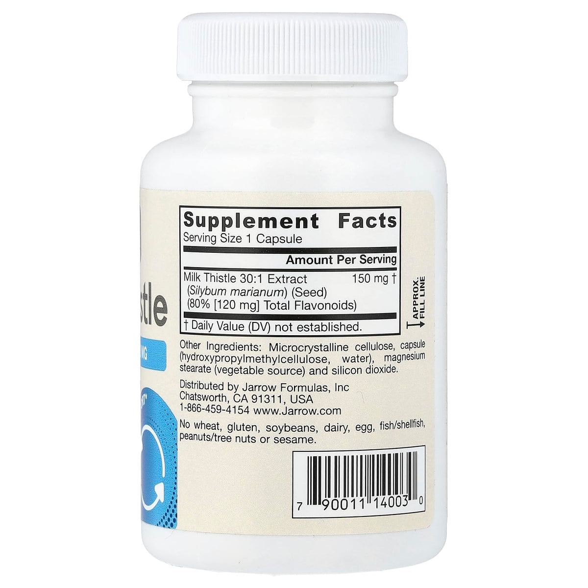 Bouteille de Jarrow Formulas Chardon-Marie 150 mg avec étiquette clairement visible