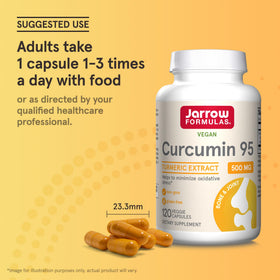 Bouteille de Jarrow Formulas Curcumin 95 ouverte avec capsules visibles