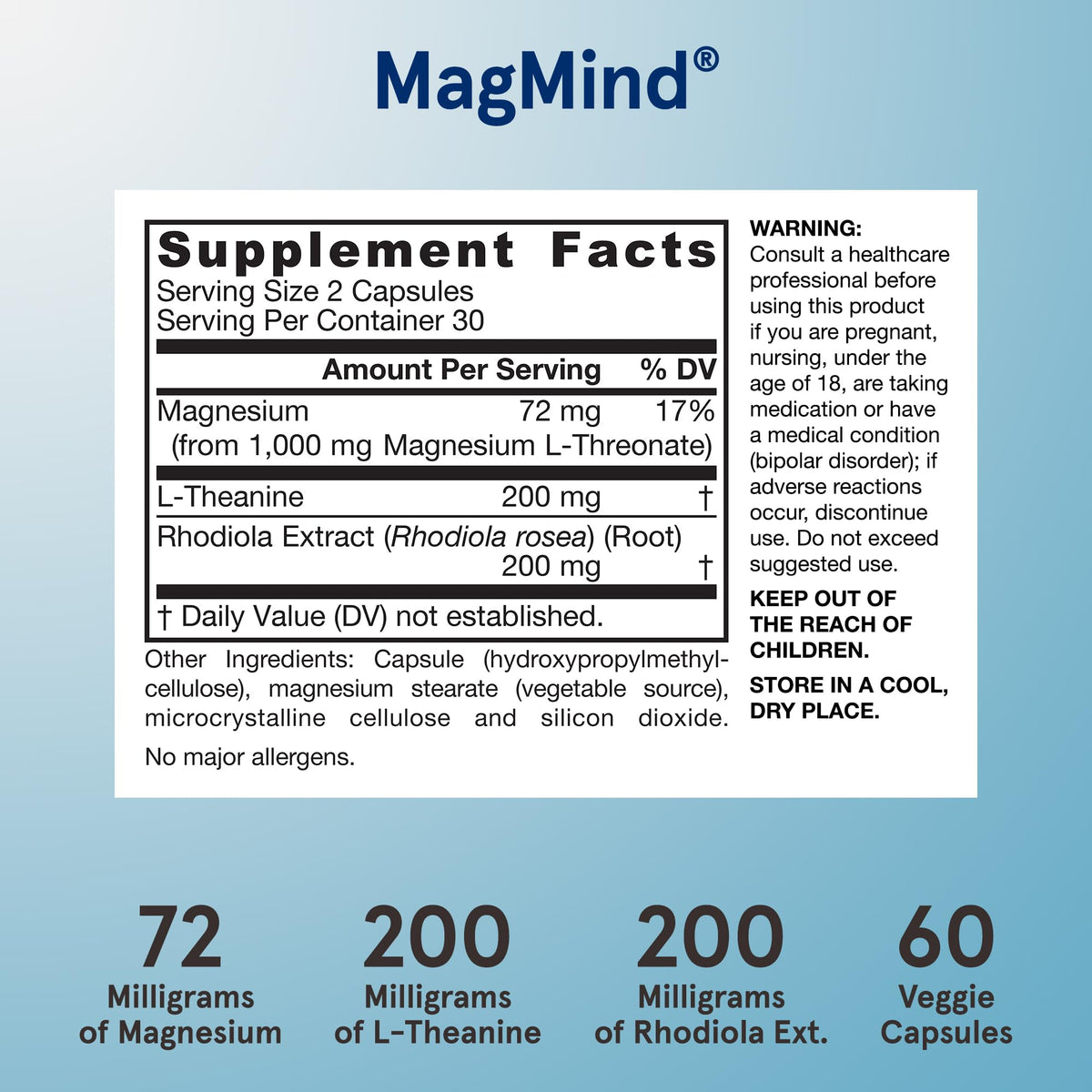 Bouteille de Jarrow Formulas MagMind avec étiquette visible
