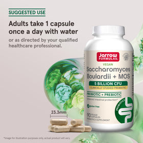 Bouteille de Jarrow Formulas Saccharomyces Boulardii ouverte