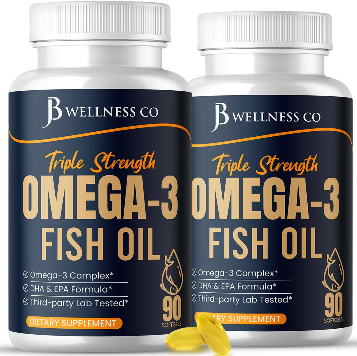 Bouteille de JB Wellness Co Huile de Poisson Omega 3 3750 mg vue de face