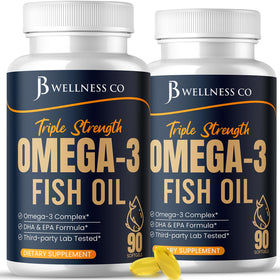 Bouteille de JB Wellness Co Huile de Poisson Omega 3 3750 mg vue de face