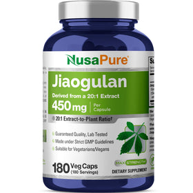 Bouteille de Jiaogulan NusaPure 450mg avec 180 capsules