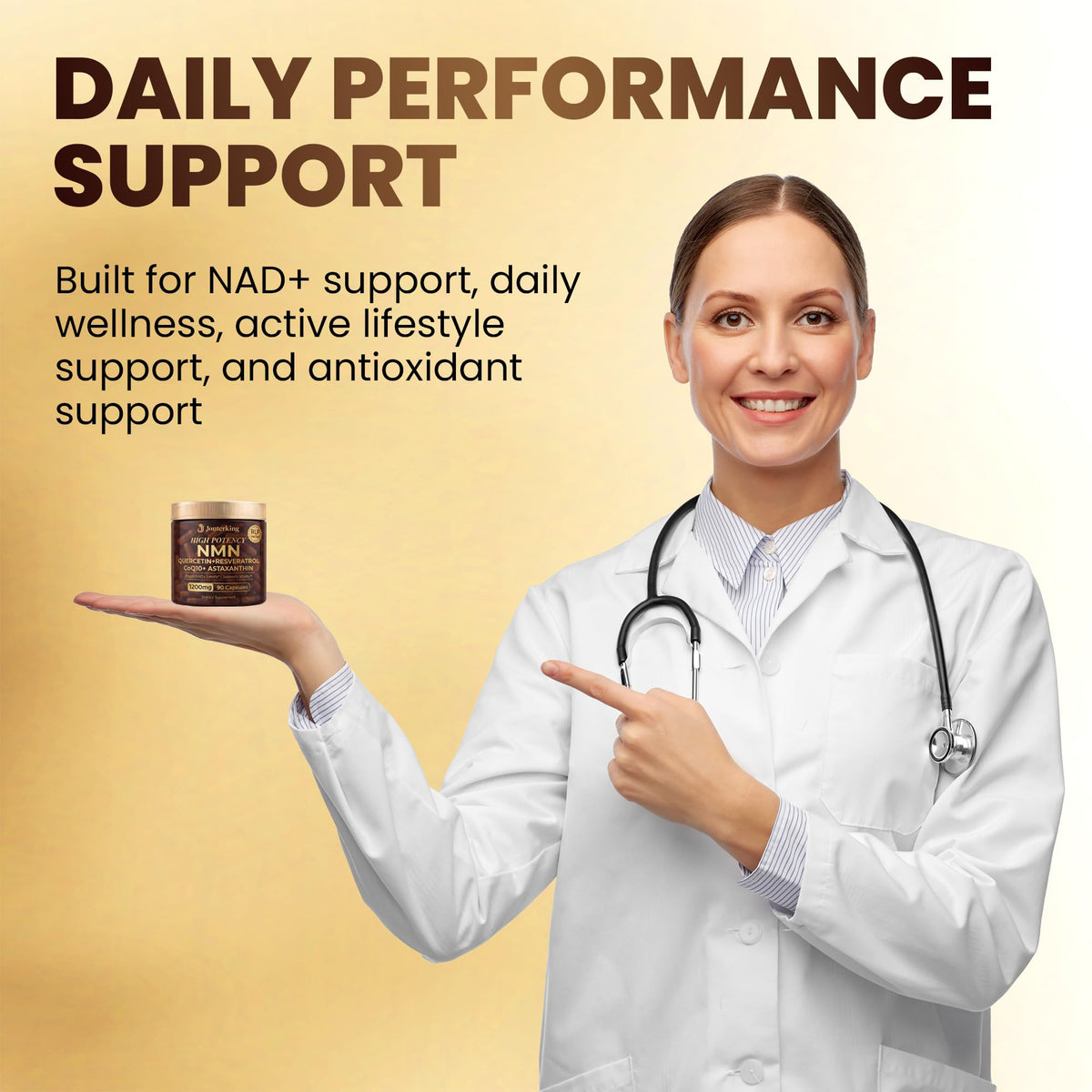 Bouteille de JonterKing NMN 1200mg ouverte montrant capsules