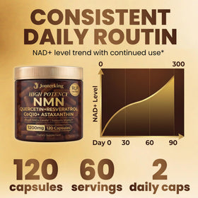Bouteille de JonterKing NMN 1200mg sur une table en bois