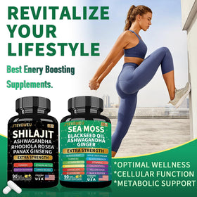 Bouteille de JTEVEweu Shilajit et Sea Moss 180 capsules vue de côté