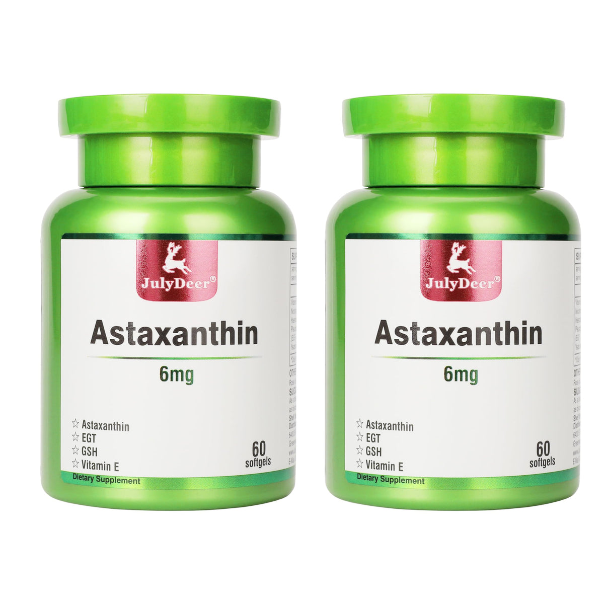 Bouteille de JulyDeer Astaxanthine 6mg avec 60 gélules