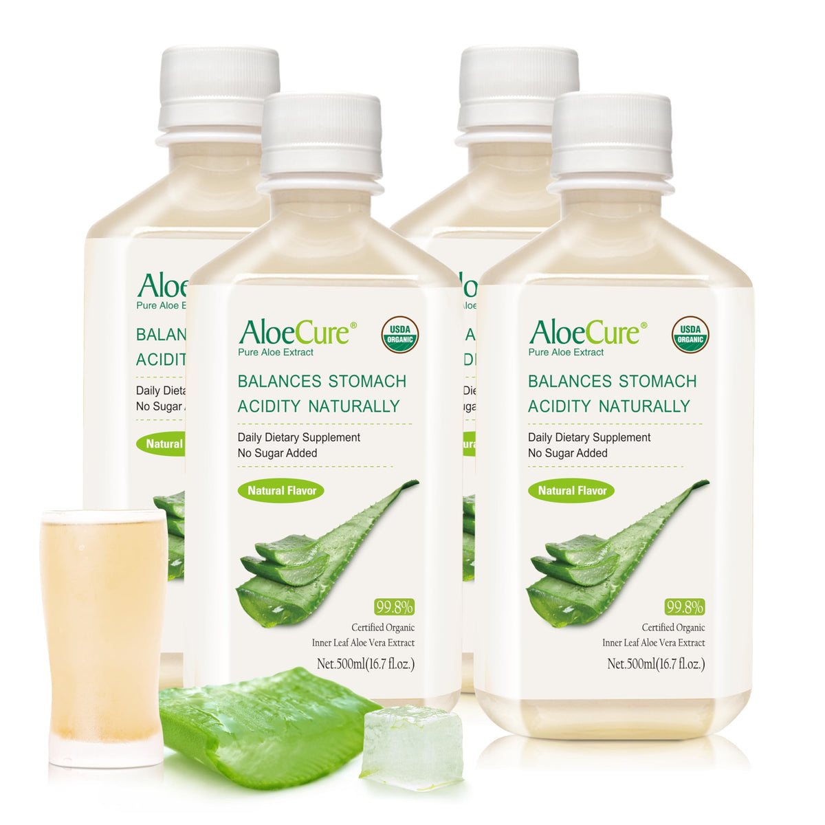 Bouteille de jus d'Aloe Vera bio AloeCure 500ml vue de face