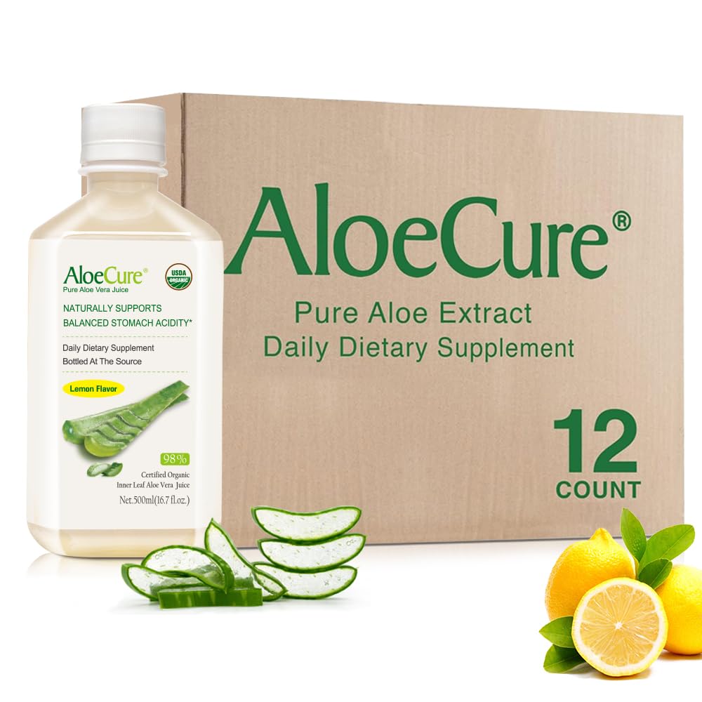 Bouteille de jus d'aloe vera bio AloeCure saveur citron 500ml