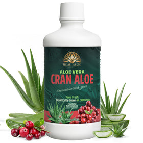 Bouteille de jus d'aloe vera bio avec canneberge 946ml vue de face