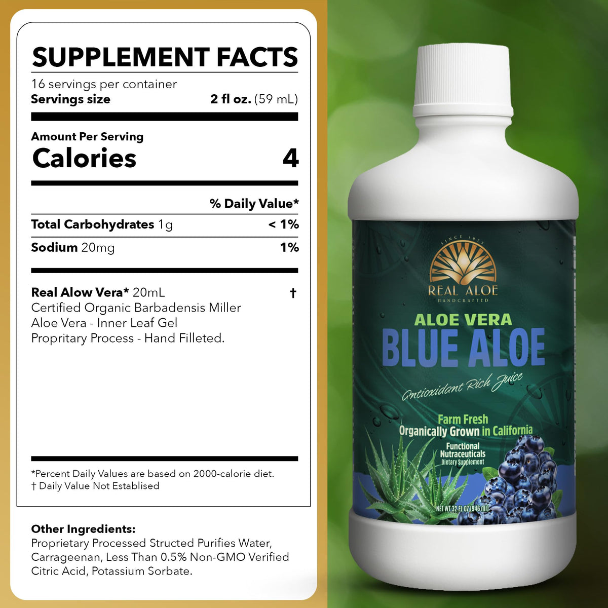 Bouteille de jus d'aloe vera bio sur une table de cuisine