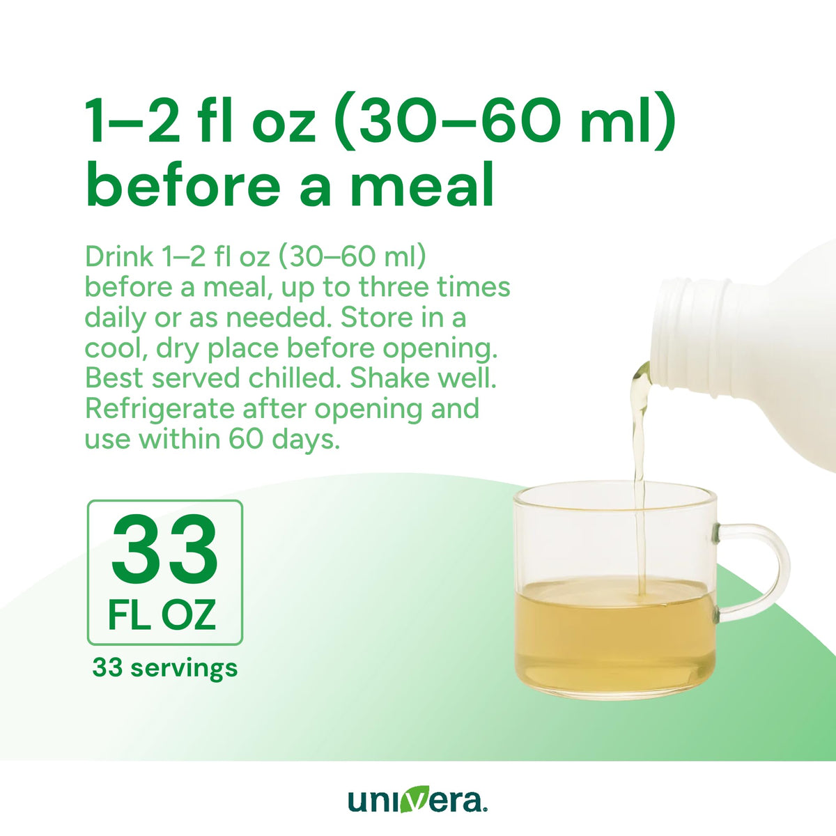 Bouteille de jus d'aloe vera bio Univera avec des feuilles d'aloe vera