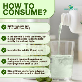 Bouteille de jus d'aloe vera entier Miracle of Aloe avec arrière-plan de plantes