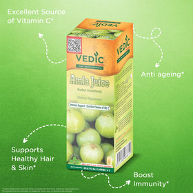 Bouteille de jus d'Amla Vedic Juices 1L avec étiquette visible