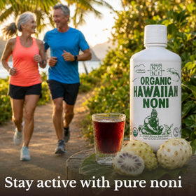Bouteille de jus de noni Healing Noni sur fond blanc