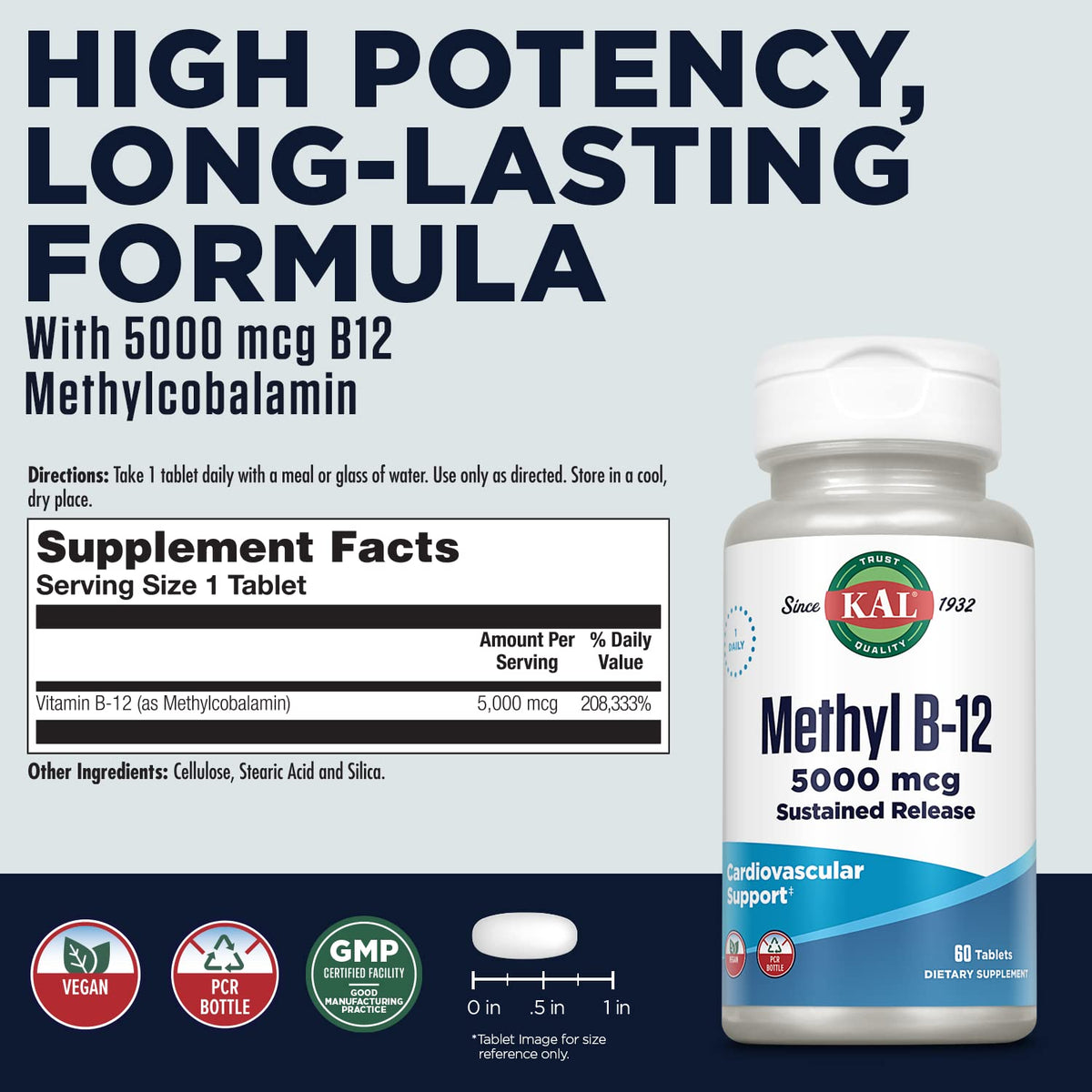 Bouteille de KAL Methylcobalamine 5000 mcg avec étiquette visible