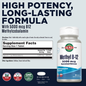 Bouteille de KAL Methylcobalamine 5000 mcg avec étiquette visible