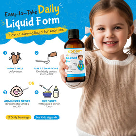 Bouteille de Kiddivit Calcium Liquide pour Enfants sur fond neutre