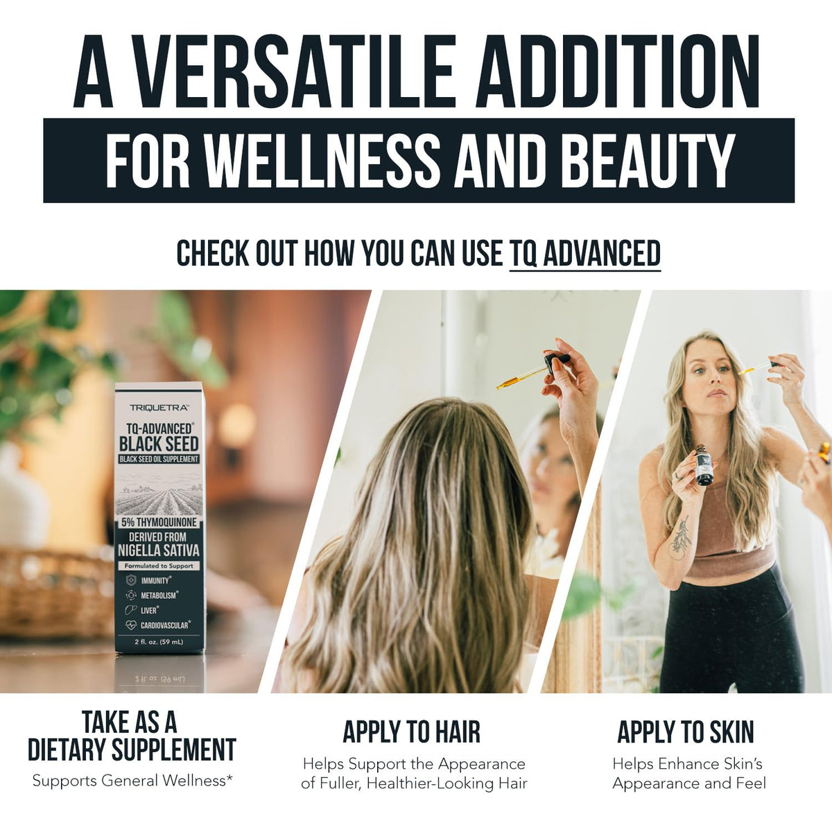 Bouteille de l'Huile de Graines Noires Triquetra Health avec dosage