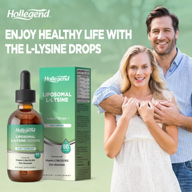 Bouteille de L-Lysine 1000MG HOLLEGEND avec des ingrédients en arrière-plan