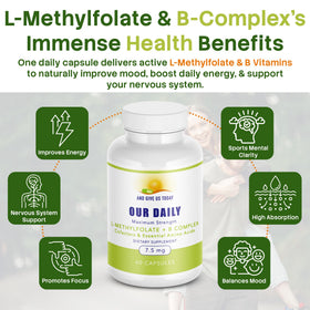 Bouteille de L-Méthylfolate B Complex ouverte montrant les gélules