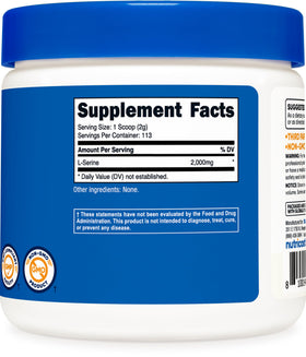 Bouteille de L-Serine Nutricost sur fond blanc