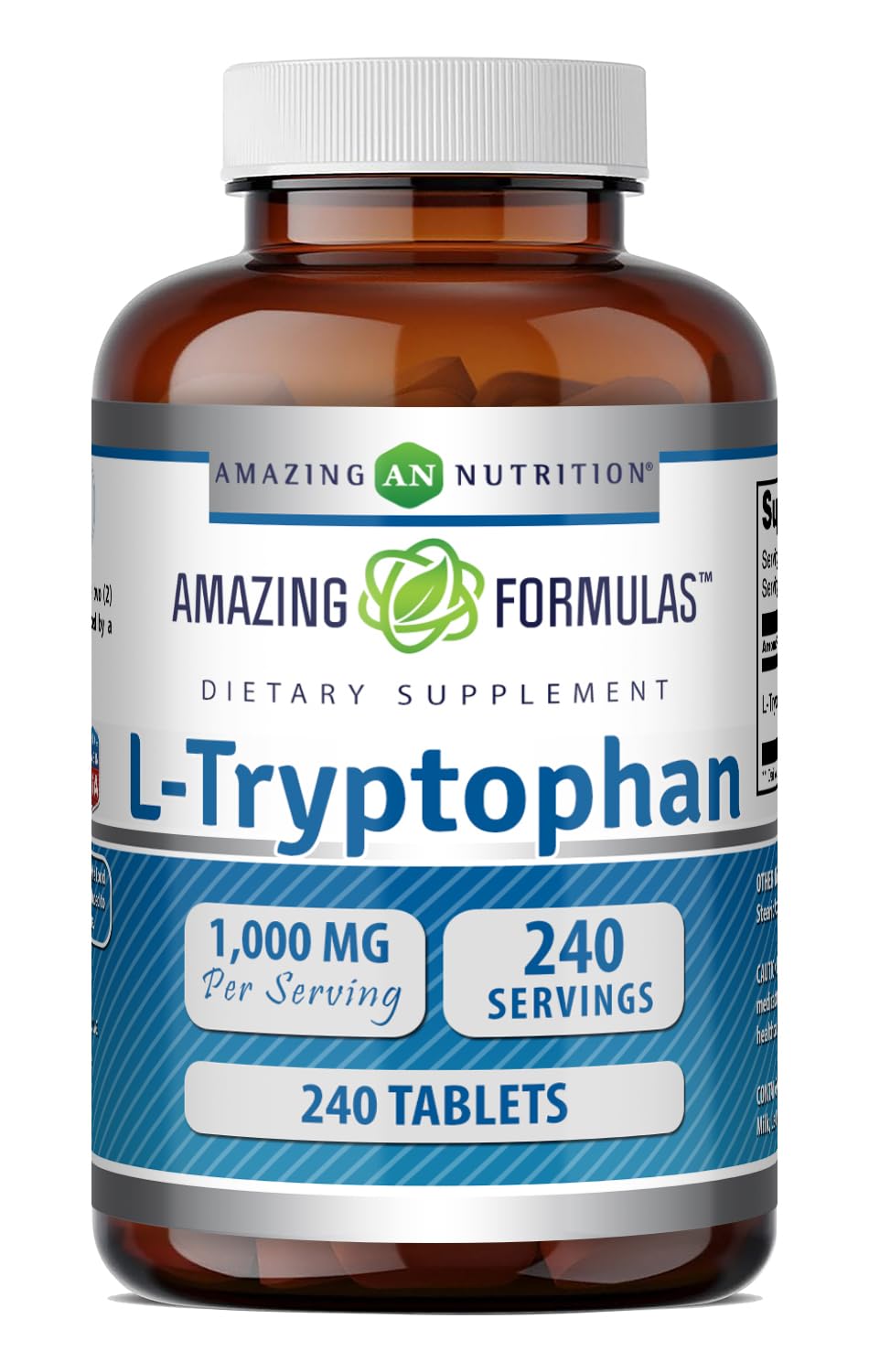 Bouteille de L-Tryptophan 1000 mg Amazing Nutrition, 240 comprimés